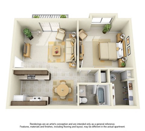 1 Bed 1 Bath Floor Plan at Woodlake, Escondido, CA, 92027